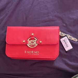 Bebe Vibrant Red Crossbody with Gold Accents